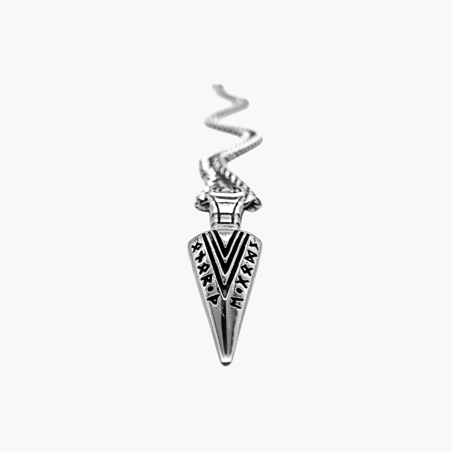 stainless steel arrow of god pendant with rune engraving
