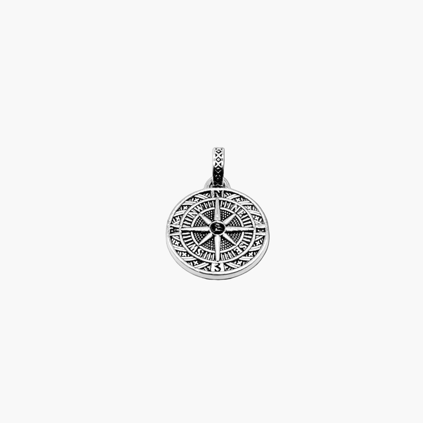 Vegvisir compass engraving detail on Pathfinder stainless steel pendant