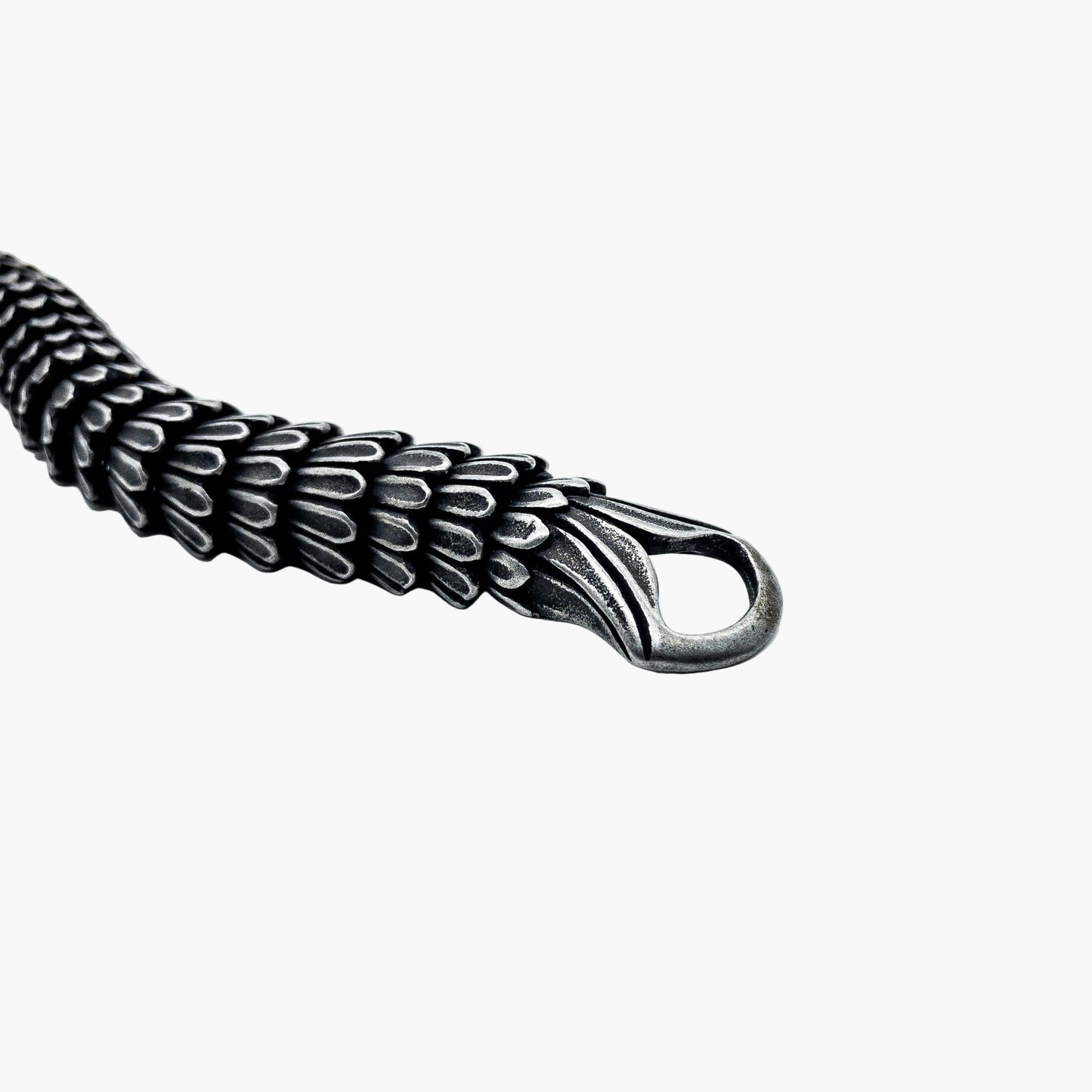 Norse dragon tail detail on Black Dragon titanium plated bracelet