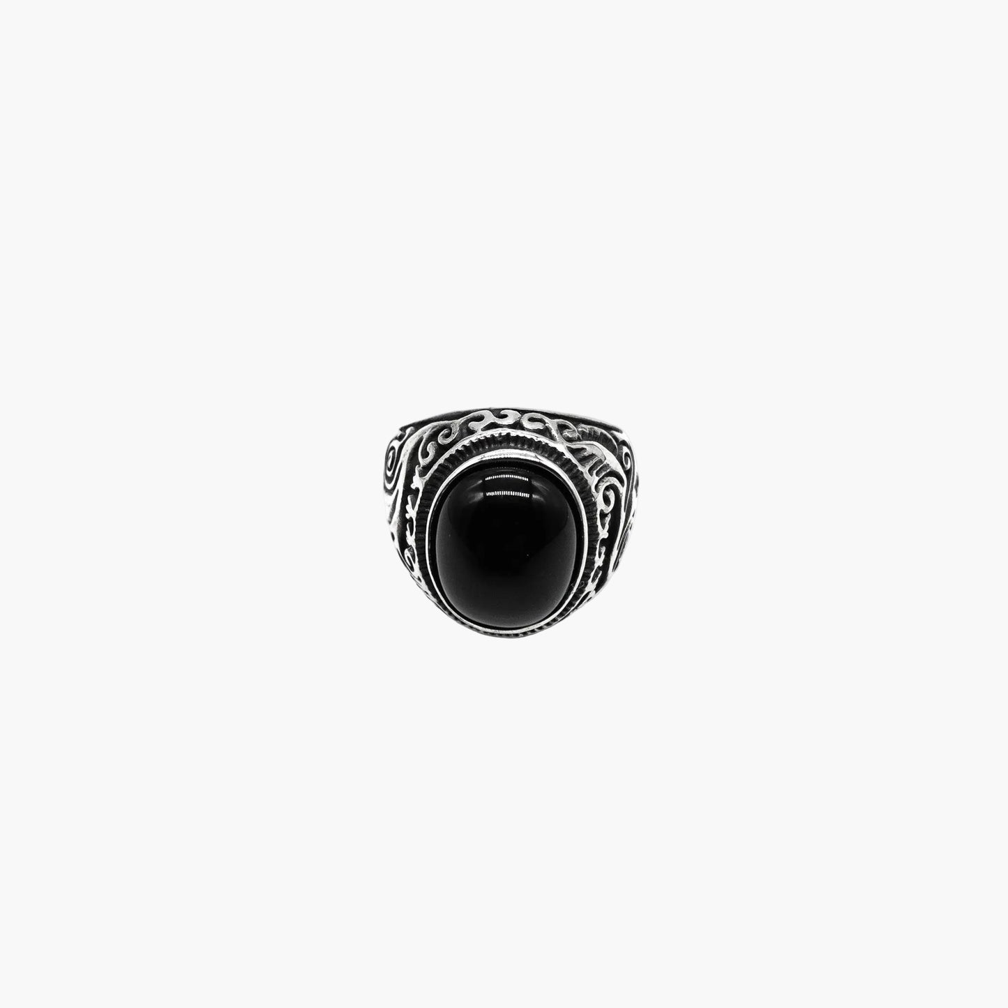 straight view of black opal stone in bezel setting