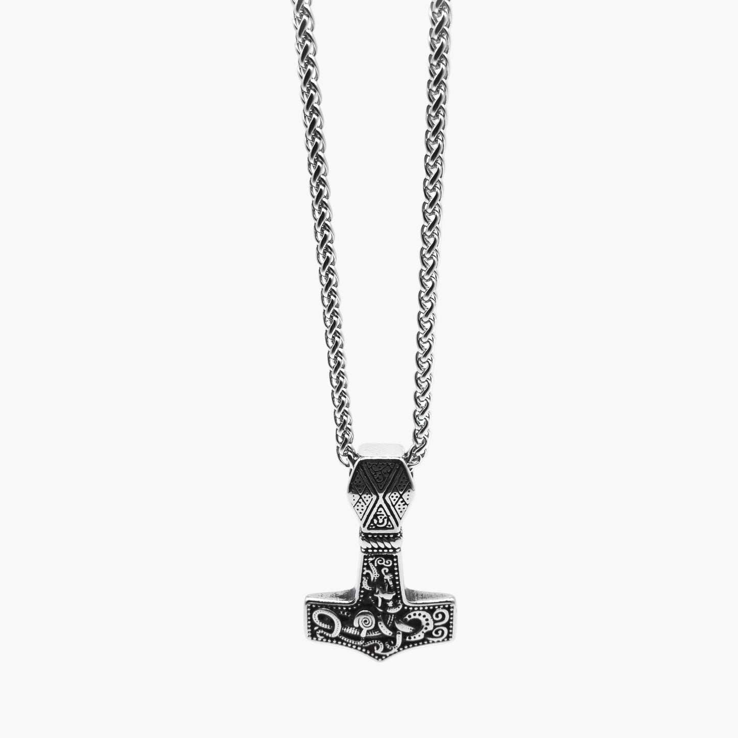 Mjolnir engraving detail on Hammer of War stainless steel pendant