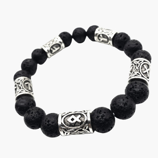 angled view of runic beads Norse ceramic bracelet