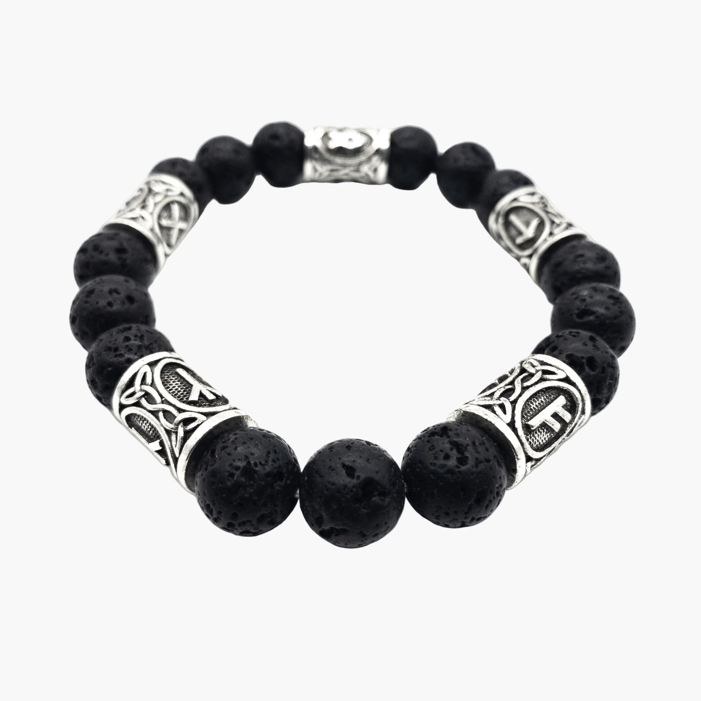 runic beads ceramic norse bracelet laid flat showing bead detail