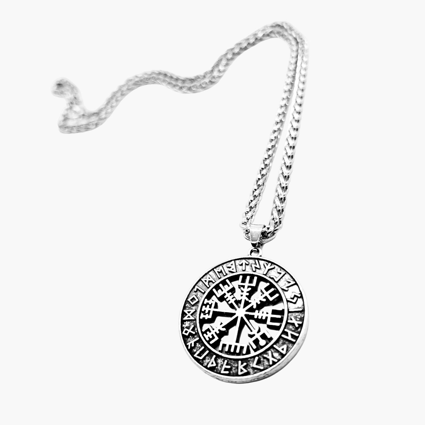Vegvisir compass and Elder Futhark rune detail on Runic Medallion pendant