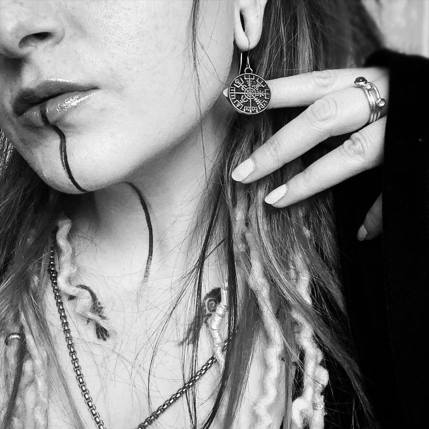 Valkyrie Angel Helm of Awe Stainless Steel Earrings worn by model