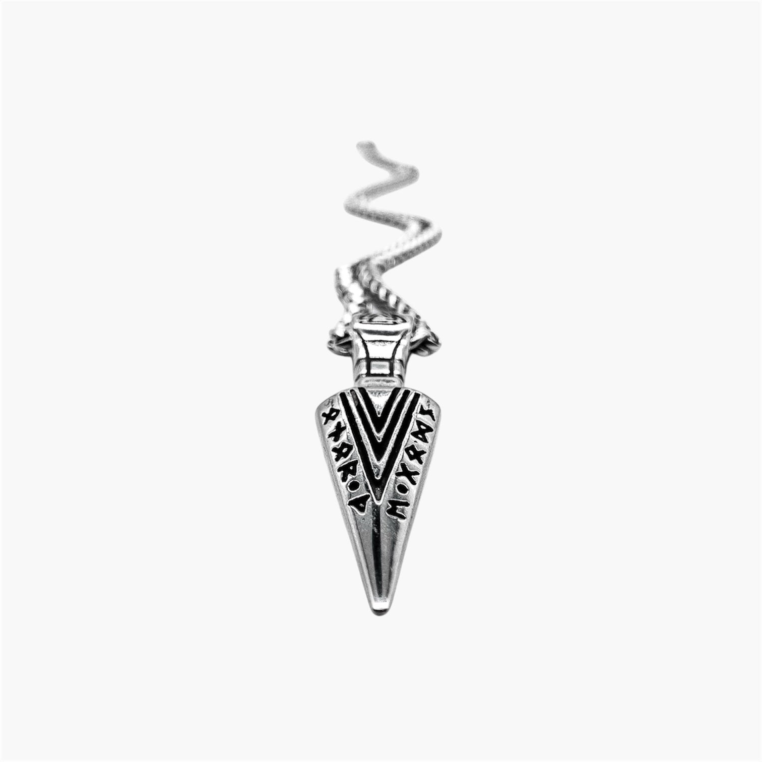 stainless steel arrow of god pendant with rune engraving