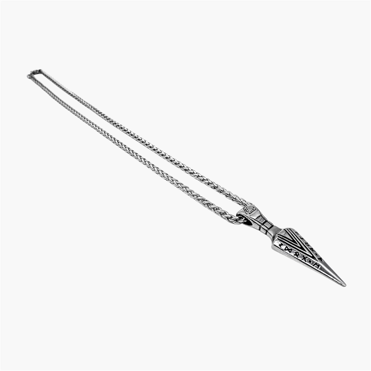 stainless steel chain detail on arrow of god necklace