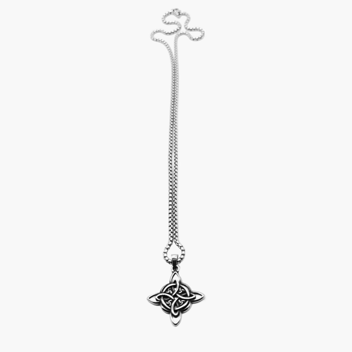 flat shot of gothic Celtic trinity pendant on Celestial Trinity necklace HOUSE OF ROK