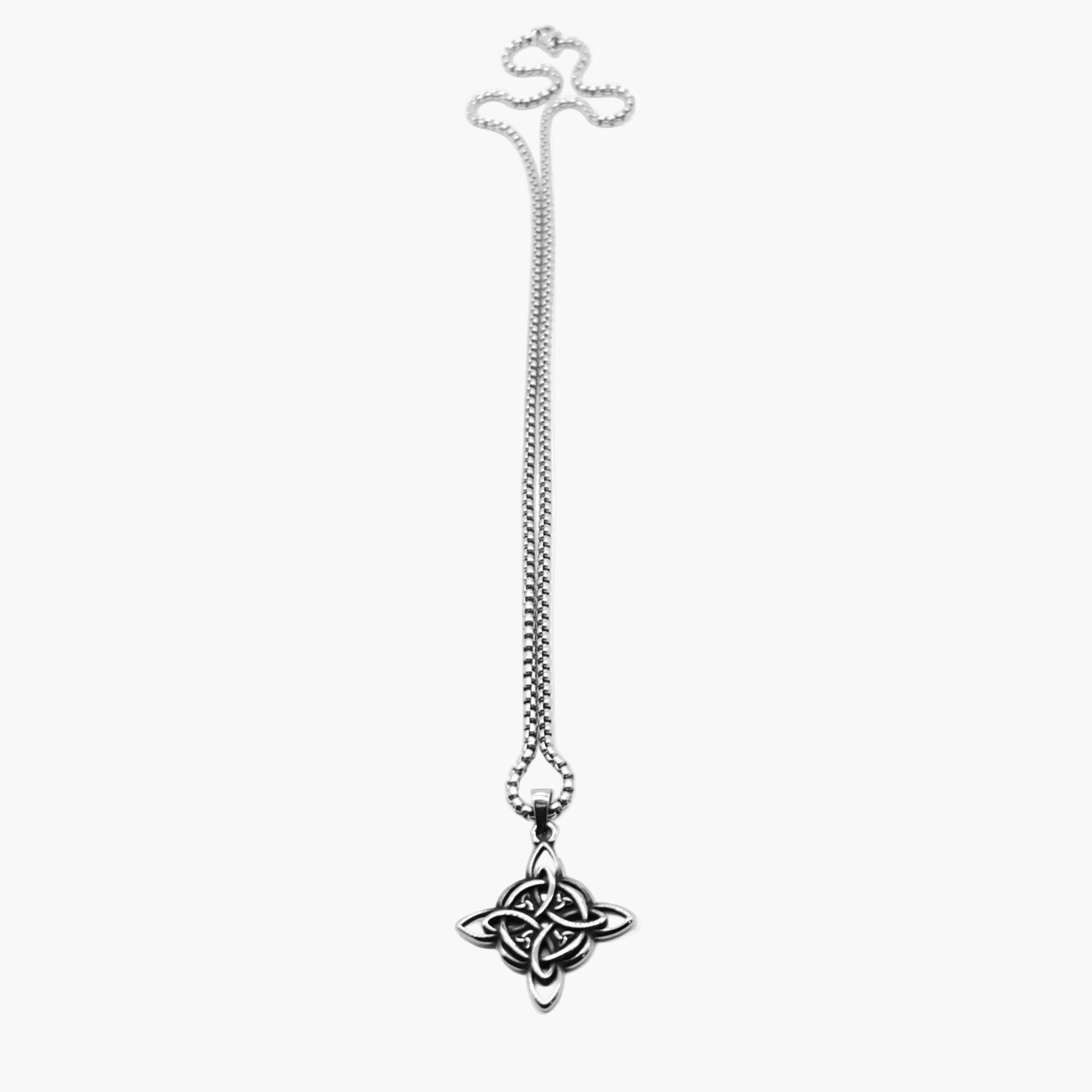 flat shot of gothic Celtic trinity pendant on Celestial Trinity necklace HOUSE OF ROK