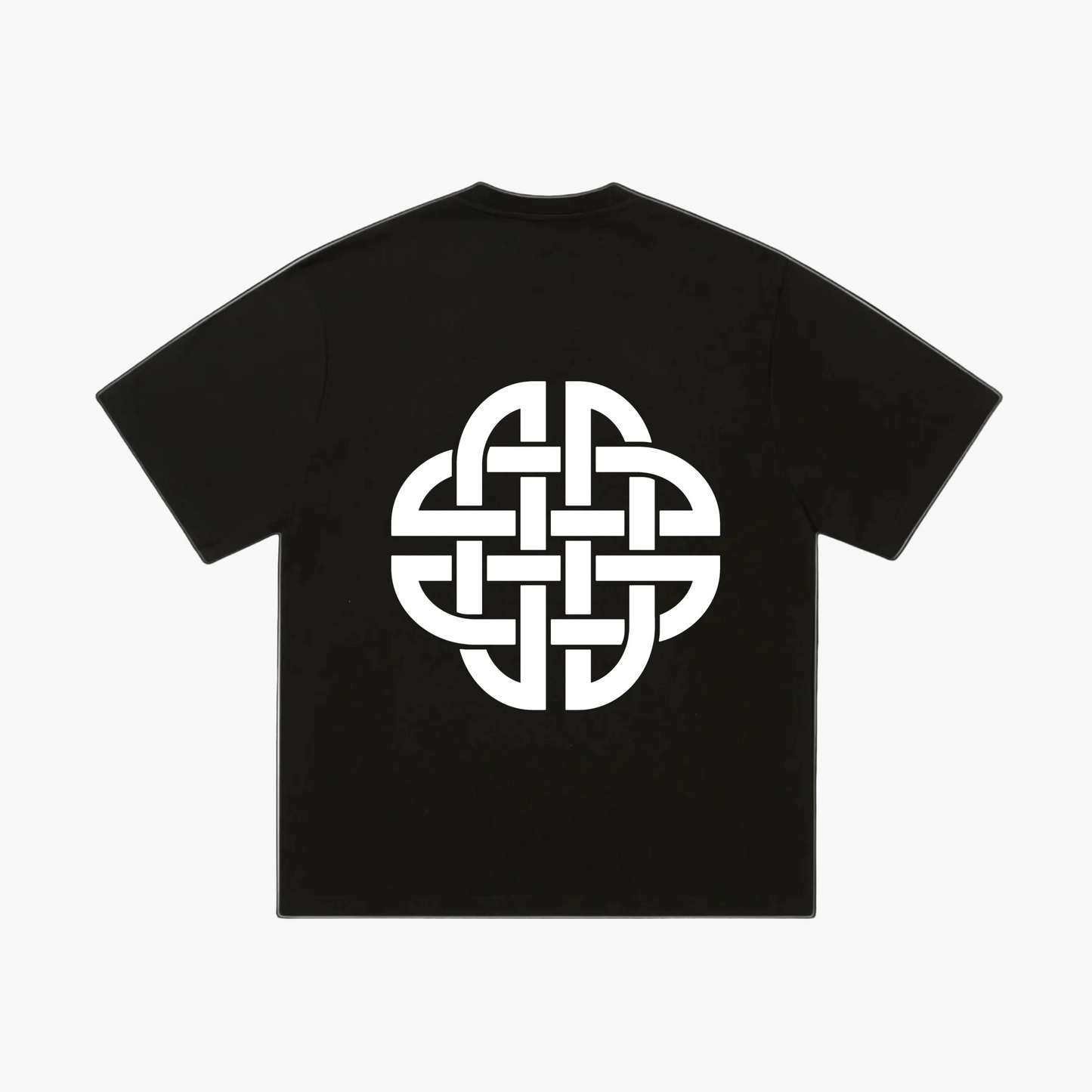 Celtic knot back print detail on DECÖDED premium cotton t-shirt