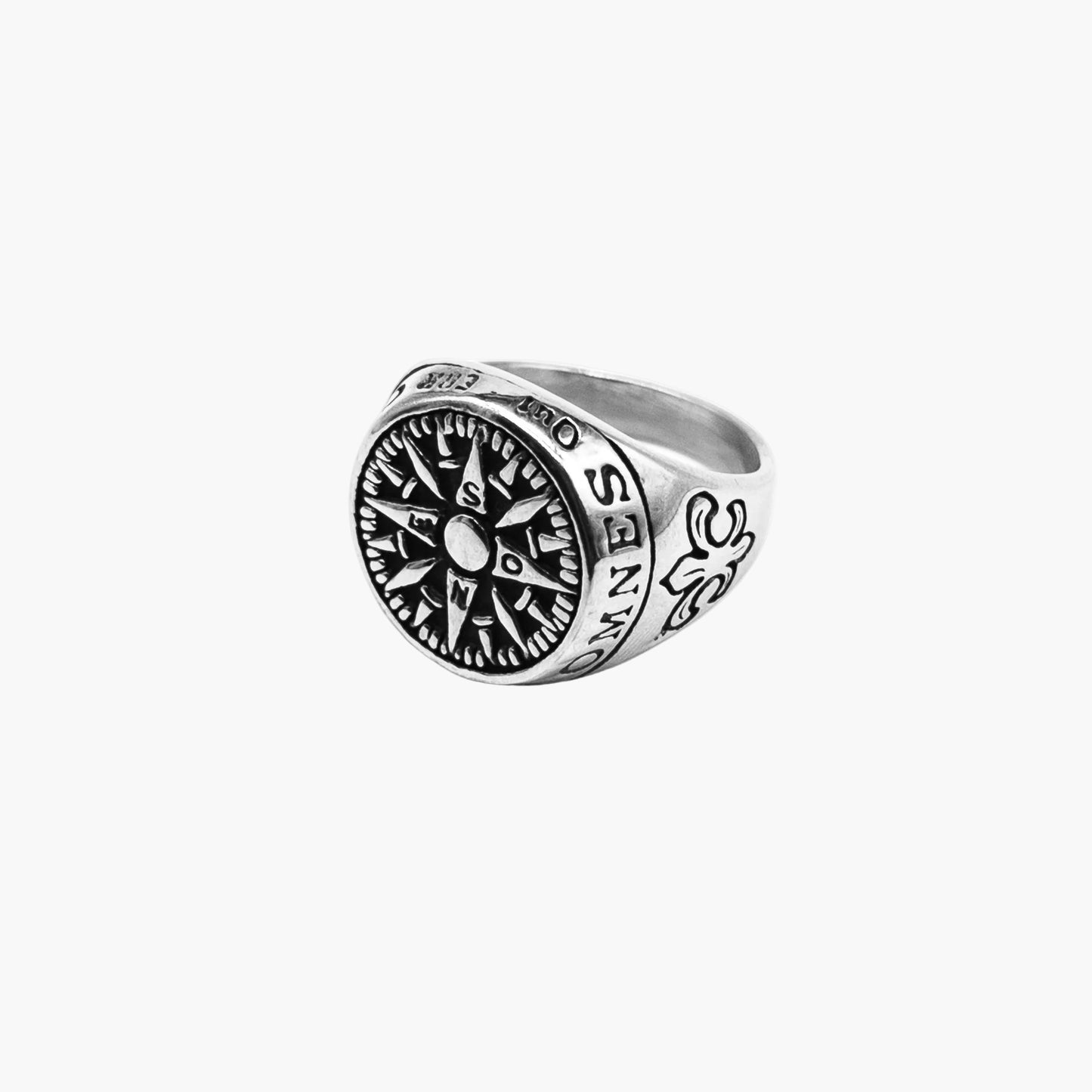left angle view of Nautical compass ring in 316L stainless steel