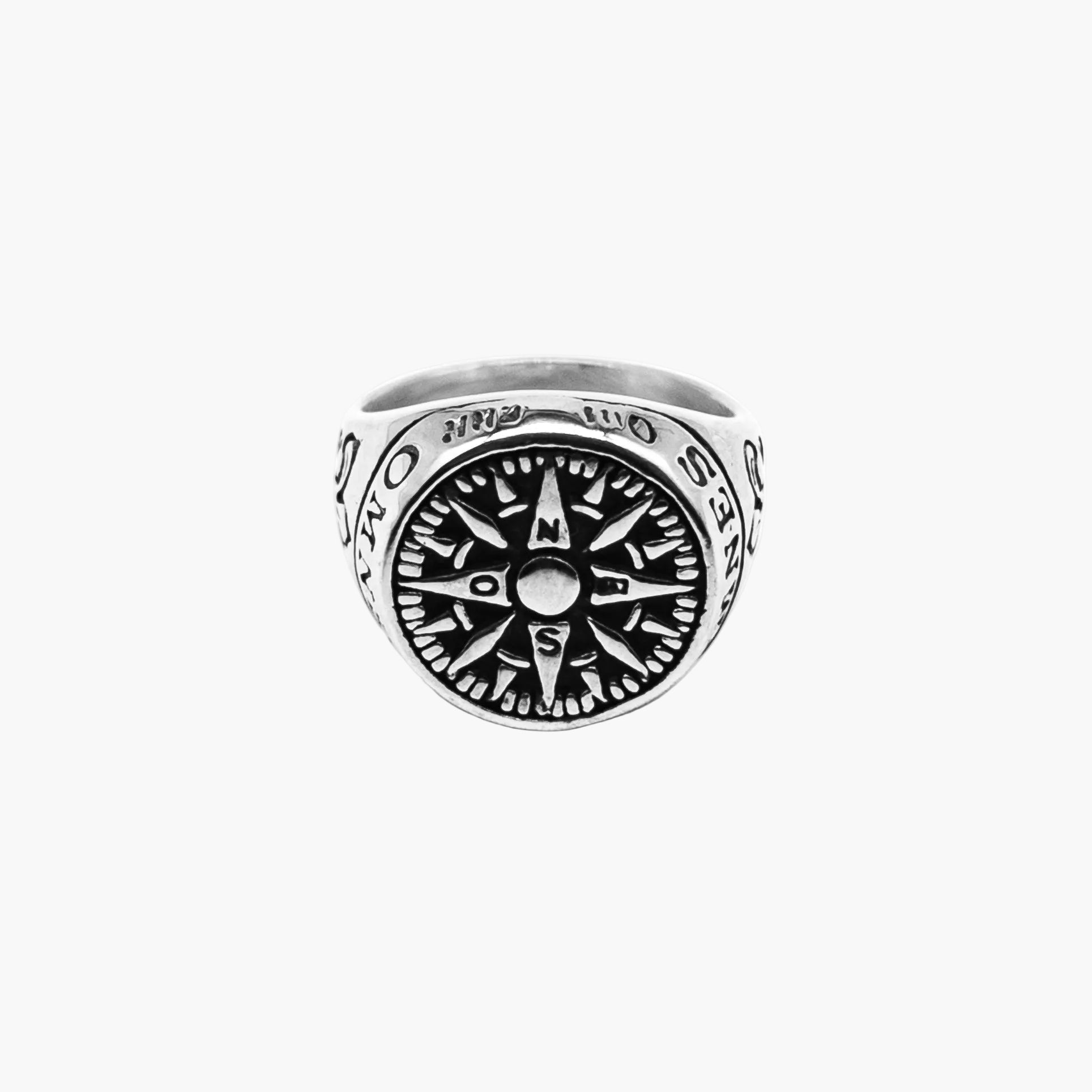 compass face engraving detail on Nautical stainless steel ring