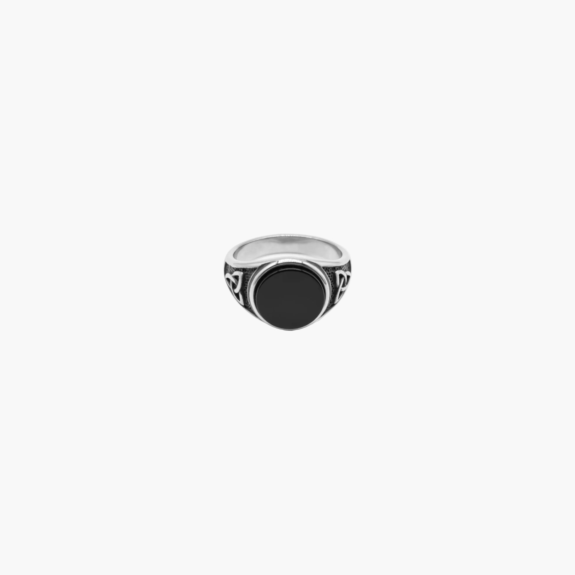 HOUSE OF ROK Nexus Triquetra Stainless Steel Ring With Bezel Set Stone