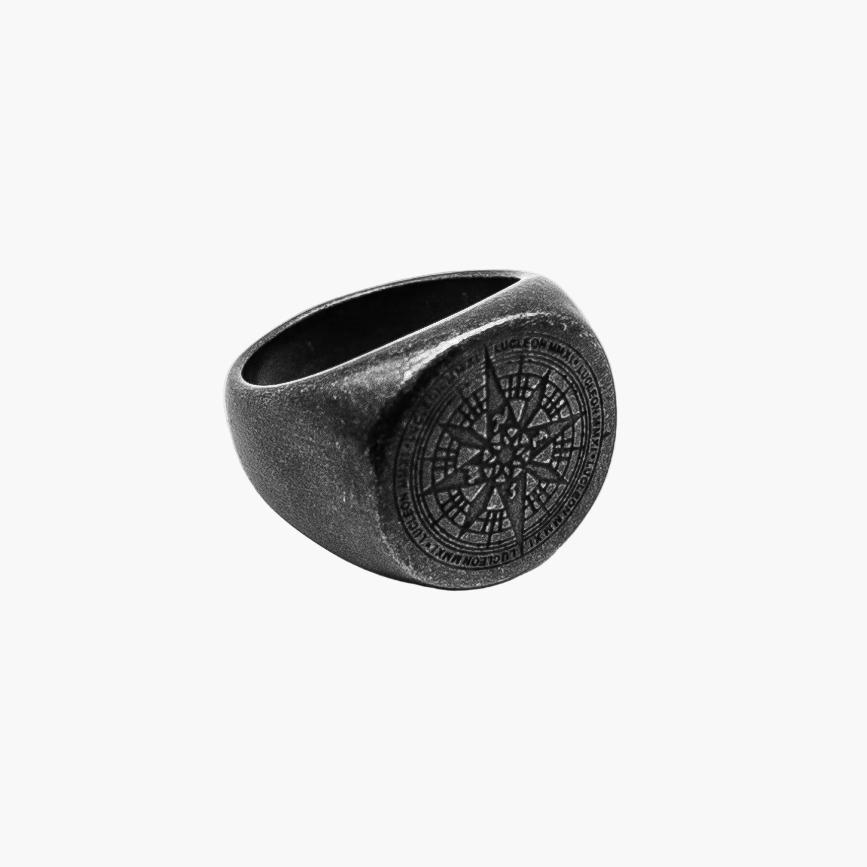Angled right view of Polestar Ring showing maritime motifs and refined durable design