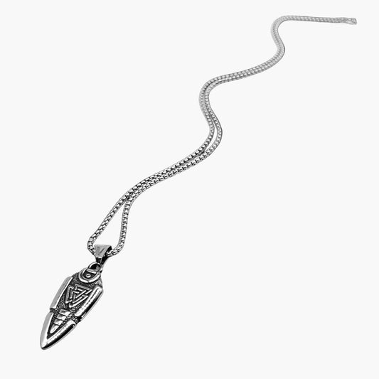 Vanguard Necklace by HOUSE OF ROK, front view showing stainless steel pendant with bold modern design