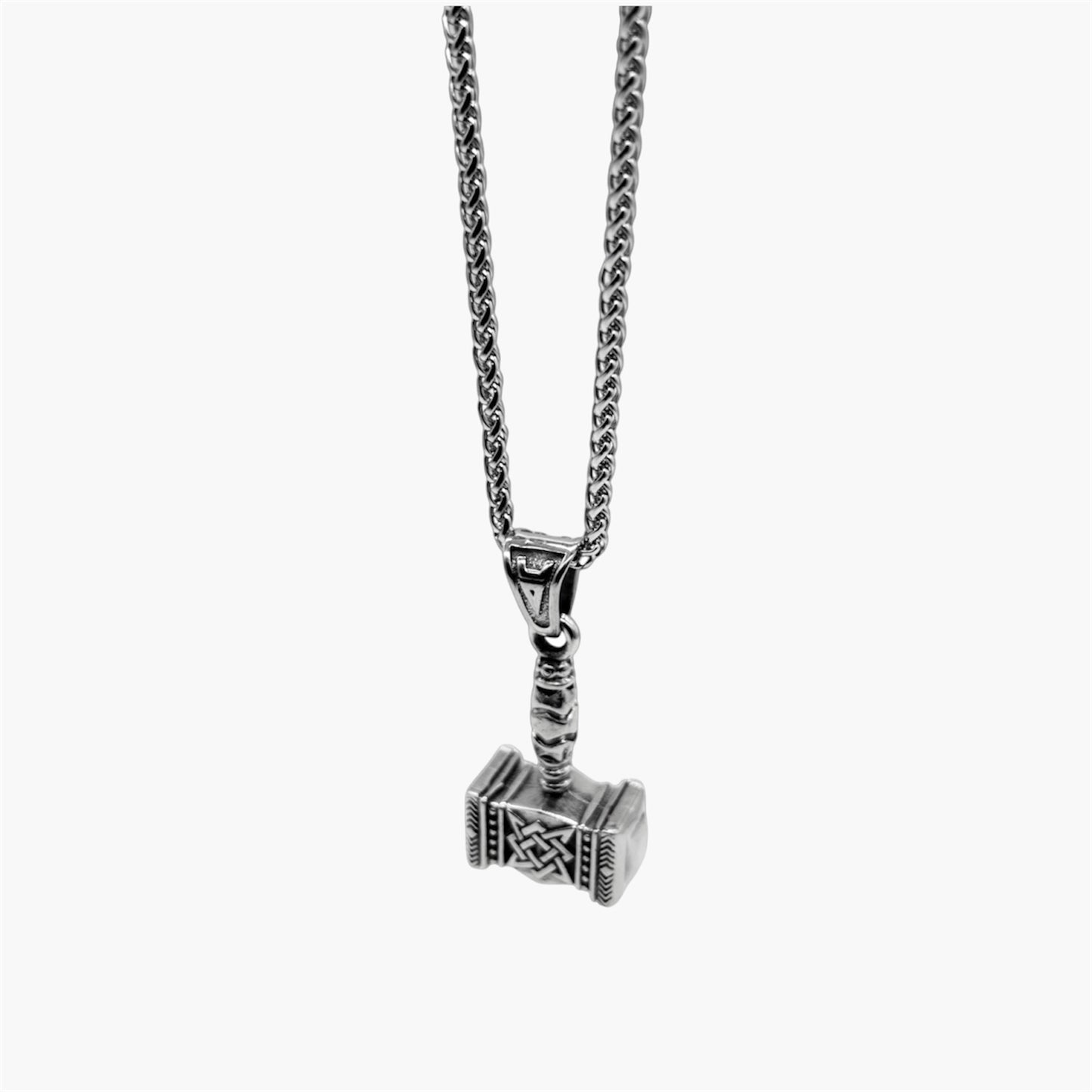 stainless steel chain detail on war hammer necklace
