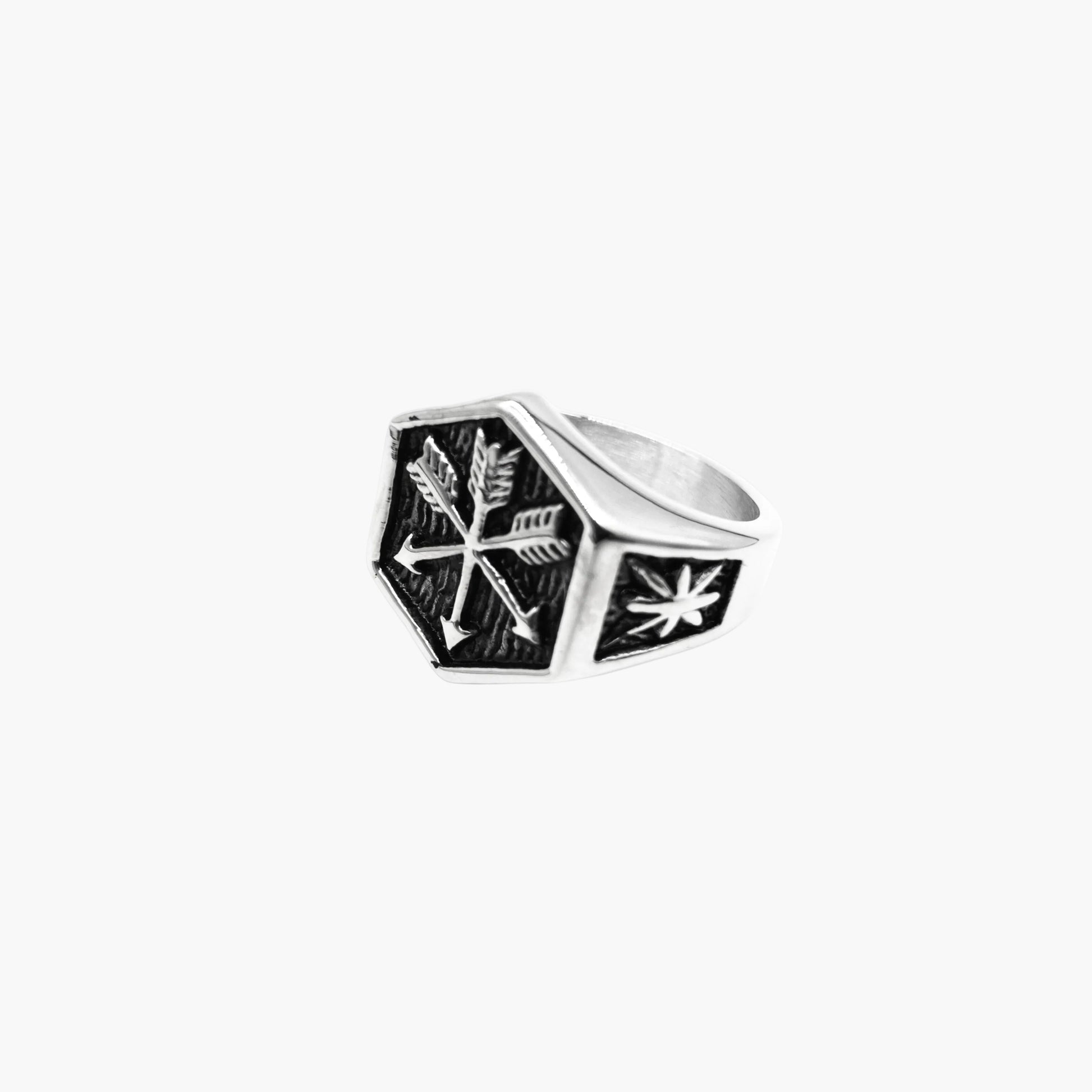 right angle view of Arrow Master ring in 316L stainless steel