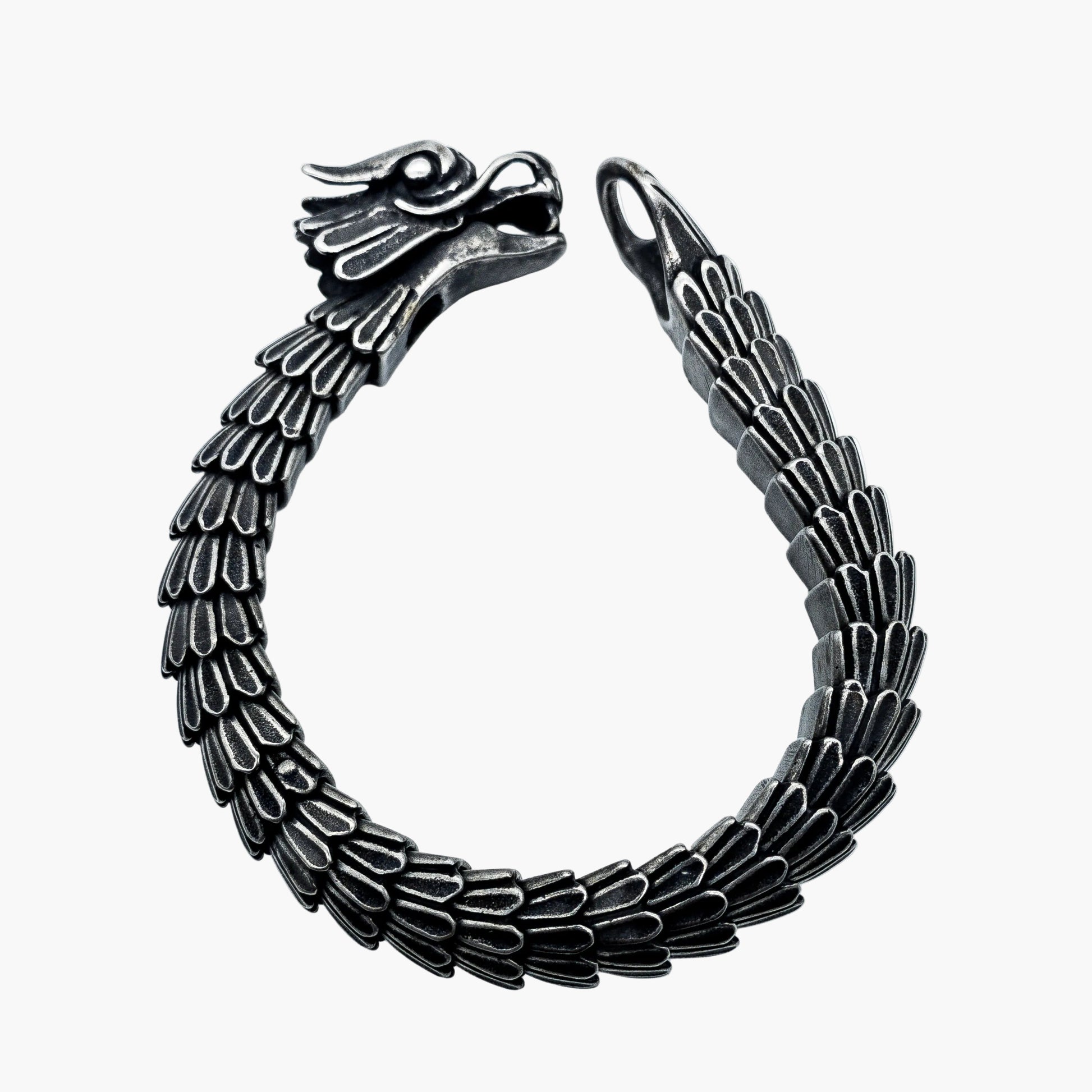 Black Dragon titanium plated Norse bracelet laid flat showing chain detail