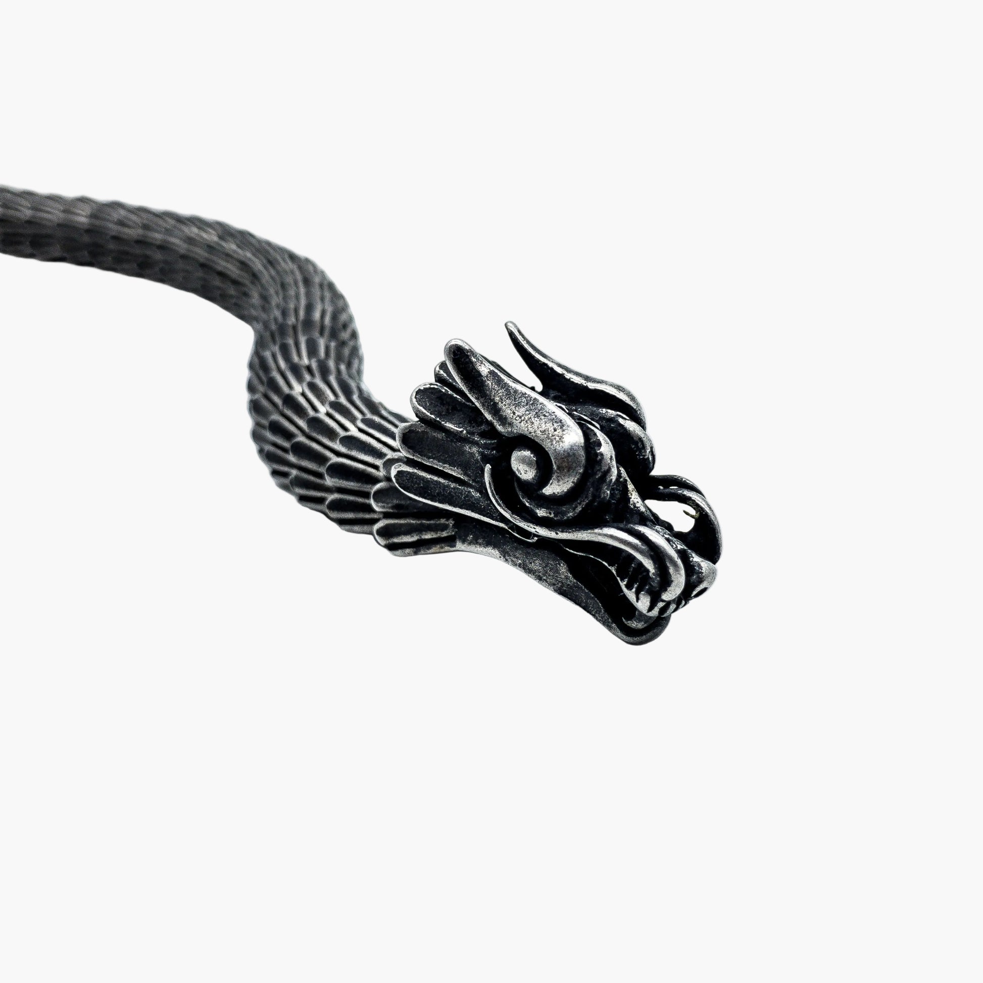 Norse dragon head detail on Black Dragon titanium plated bracelet