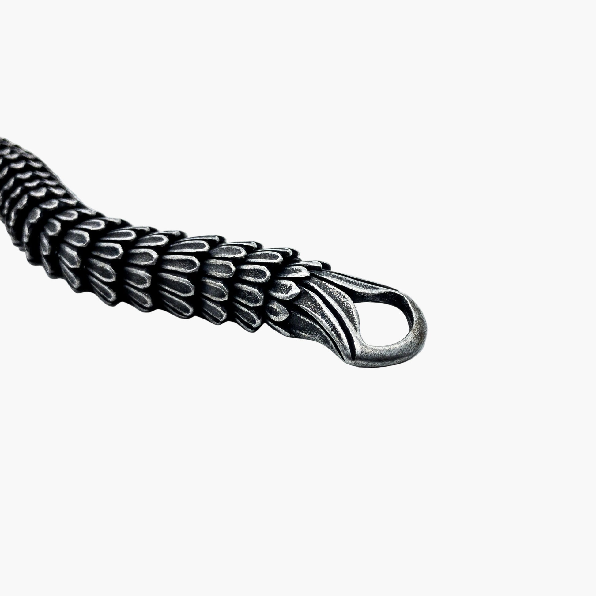 Norse dragon tail detail on Black Dragon titanium plated bracelet