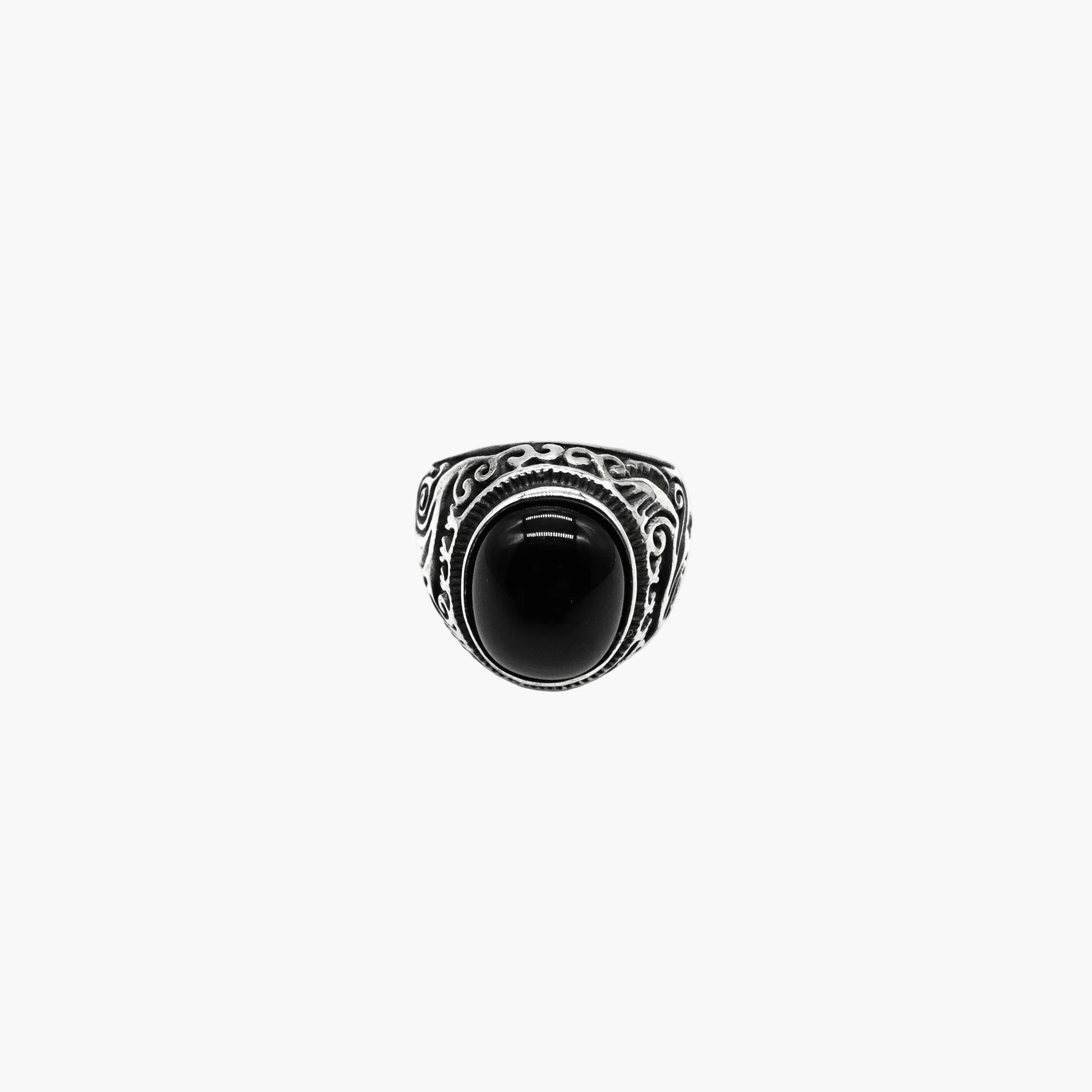 straight view of black opal stone in bezel setting