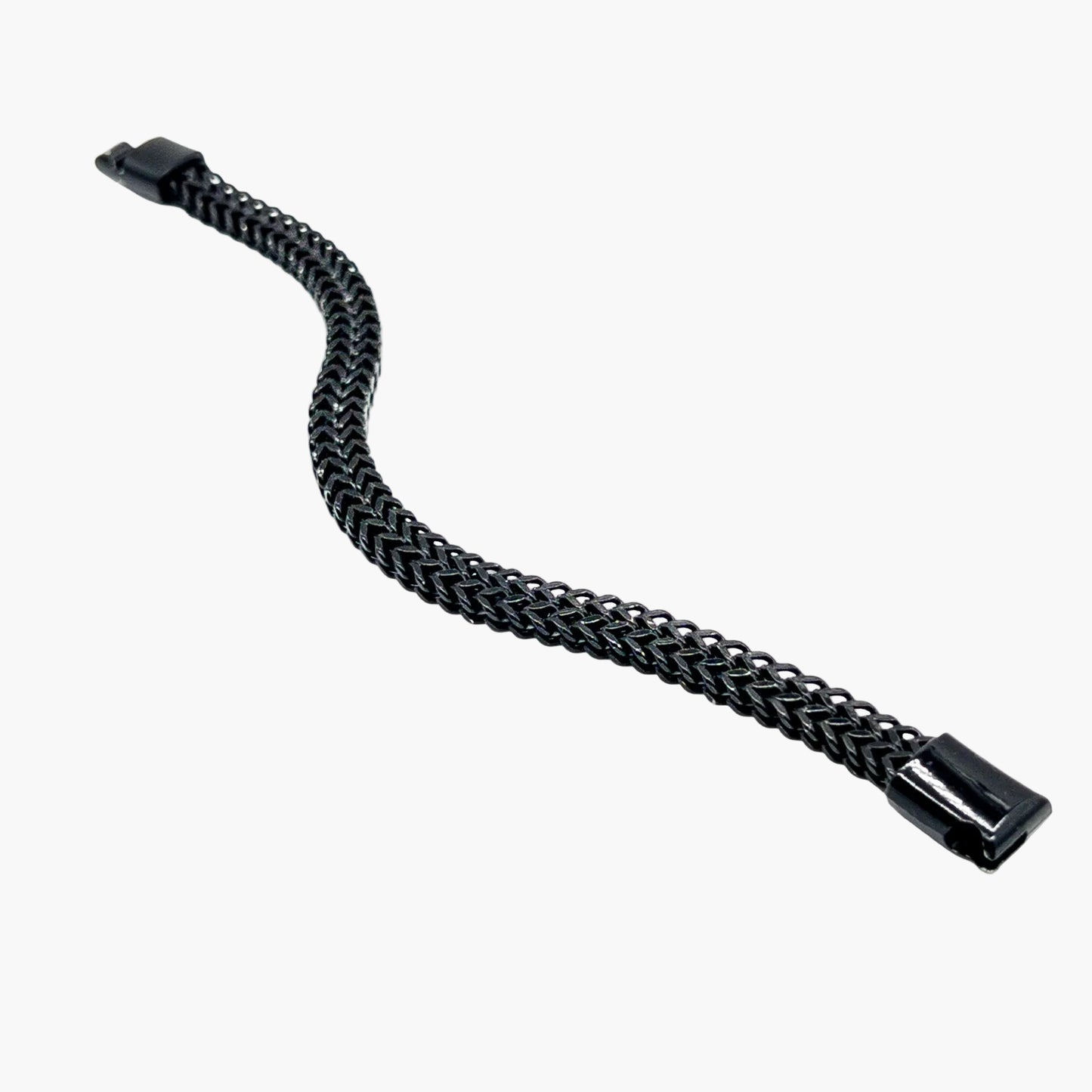 left angle view of Blacklinks black ceramic link bracelet
