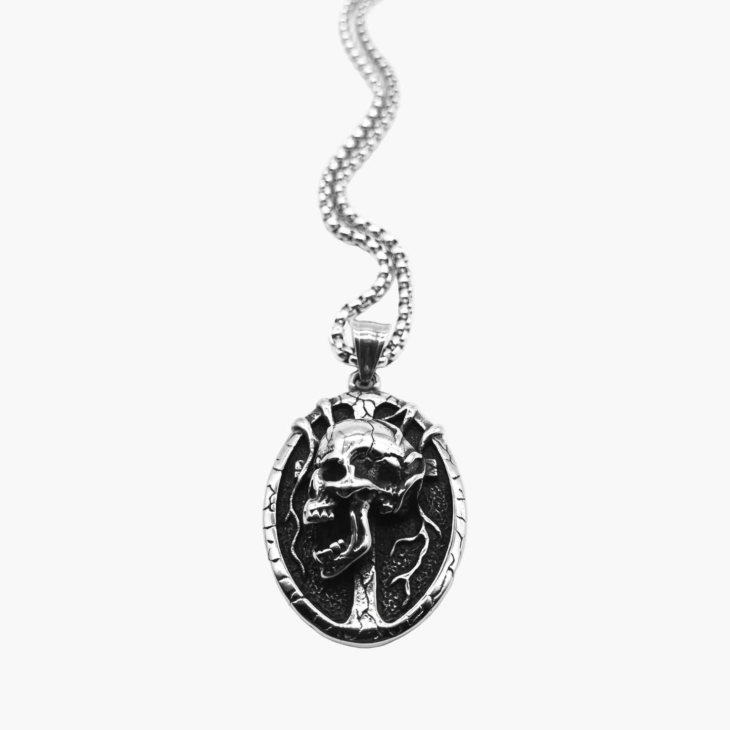 sculpted skull engraving detail on Death Skull stainless steel pendant