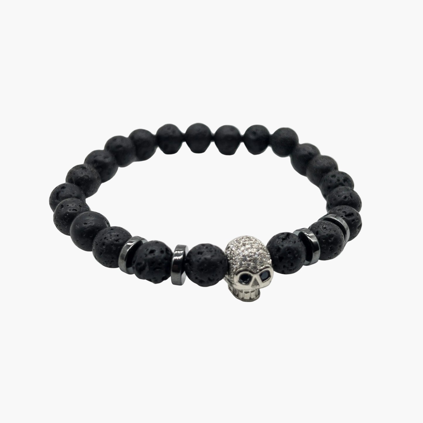 left angle view of Deathskull lava stone bead bracelet