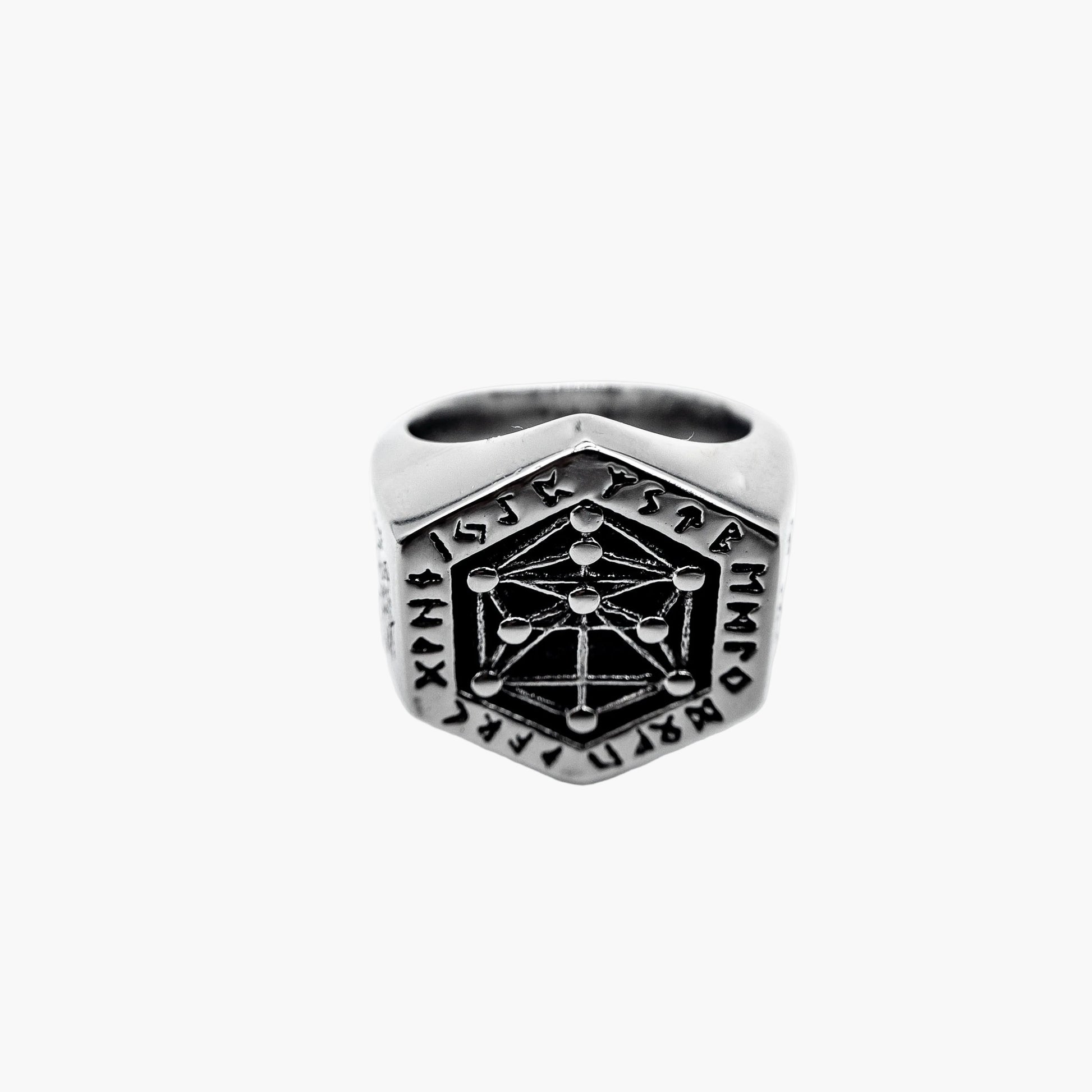 rune etchings on bezel of Decoded ring
