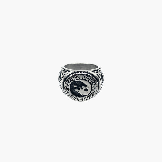 HOUSE OF ROK Fenrirs Bane Wolf and Rune Stainless Steel Norse Ring