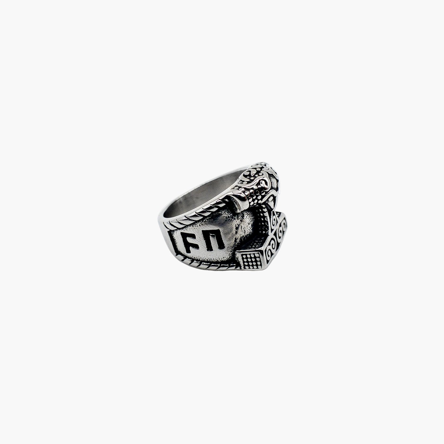 angled view of Hammerside Mjolnir Norse ring