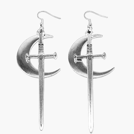 Moonsword Gothic Moon Sword Norse Stainless Steel Earrings HOUSE OF ROK