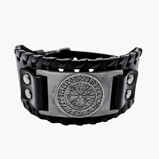 HOUSE OF ROK Nautical Wrist Cuff Hand Woven Leather With Helm of Awe