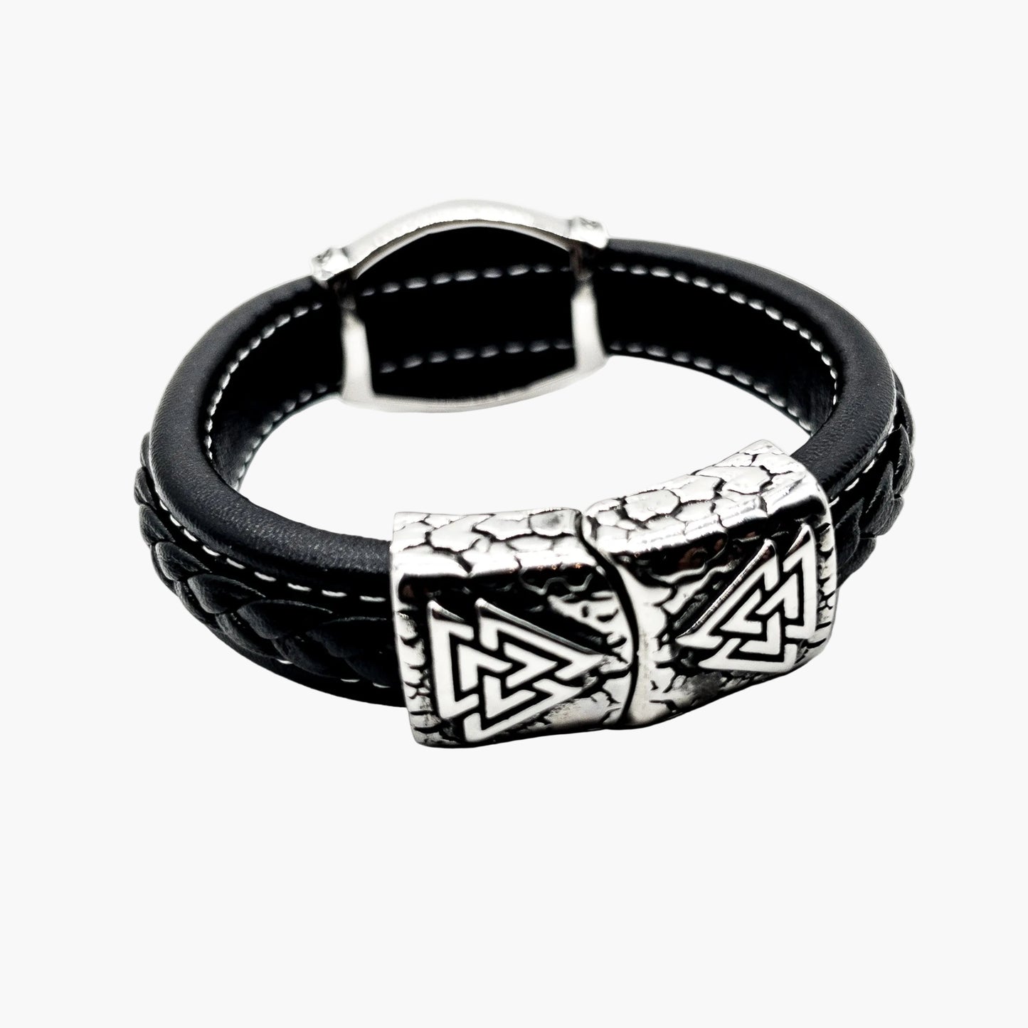 Valknut engraving detail on Nomad Rover stainless steel cuff