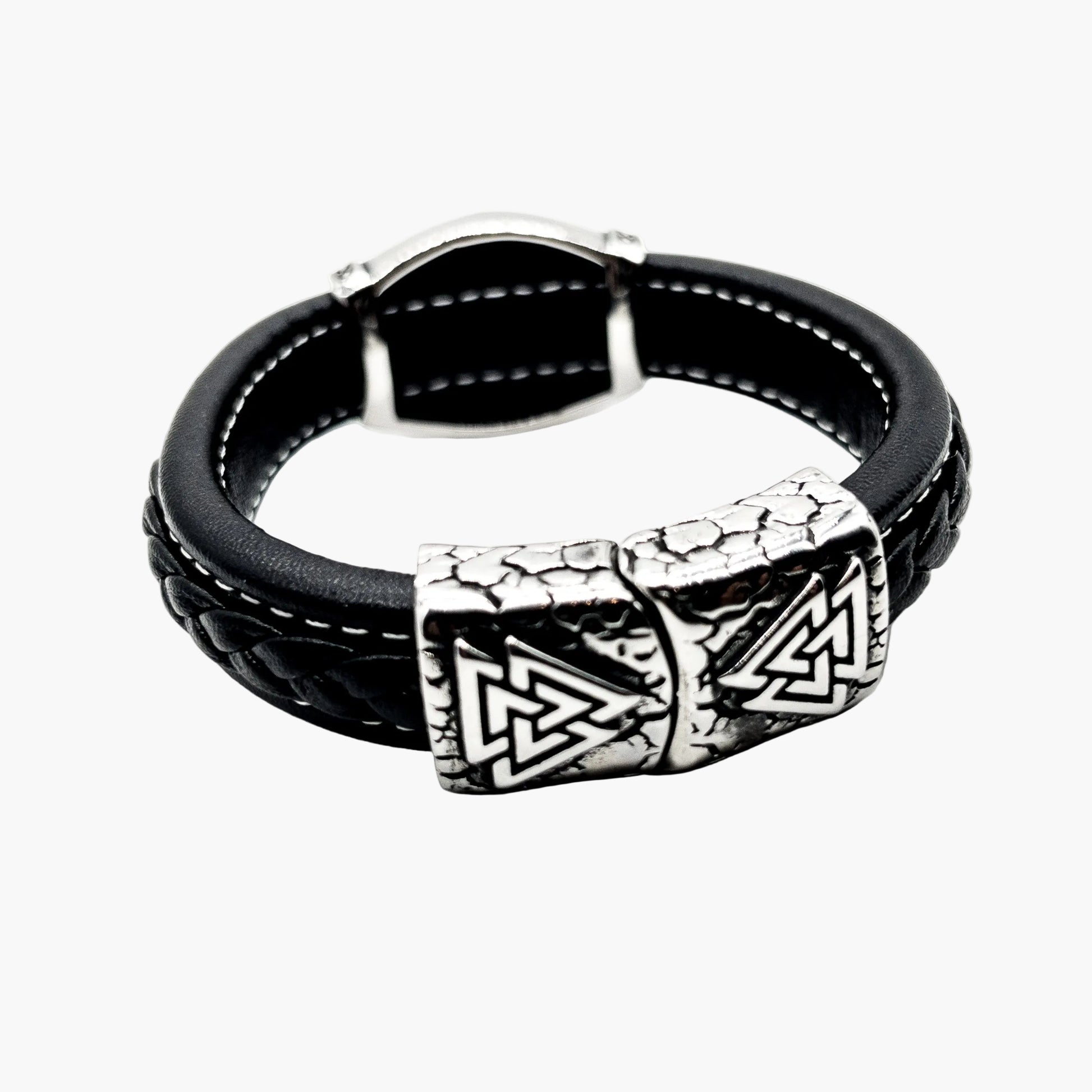 Valknut engraving detail on Nomad Rover stainless steel cuff