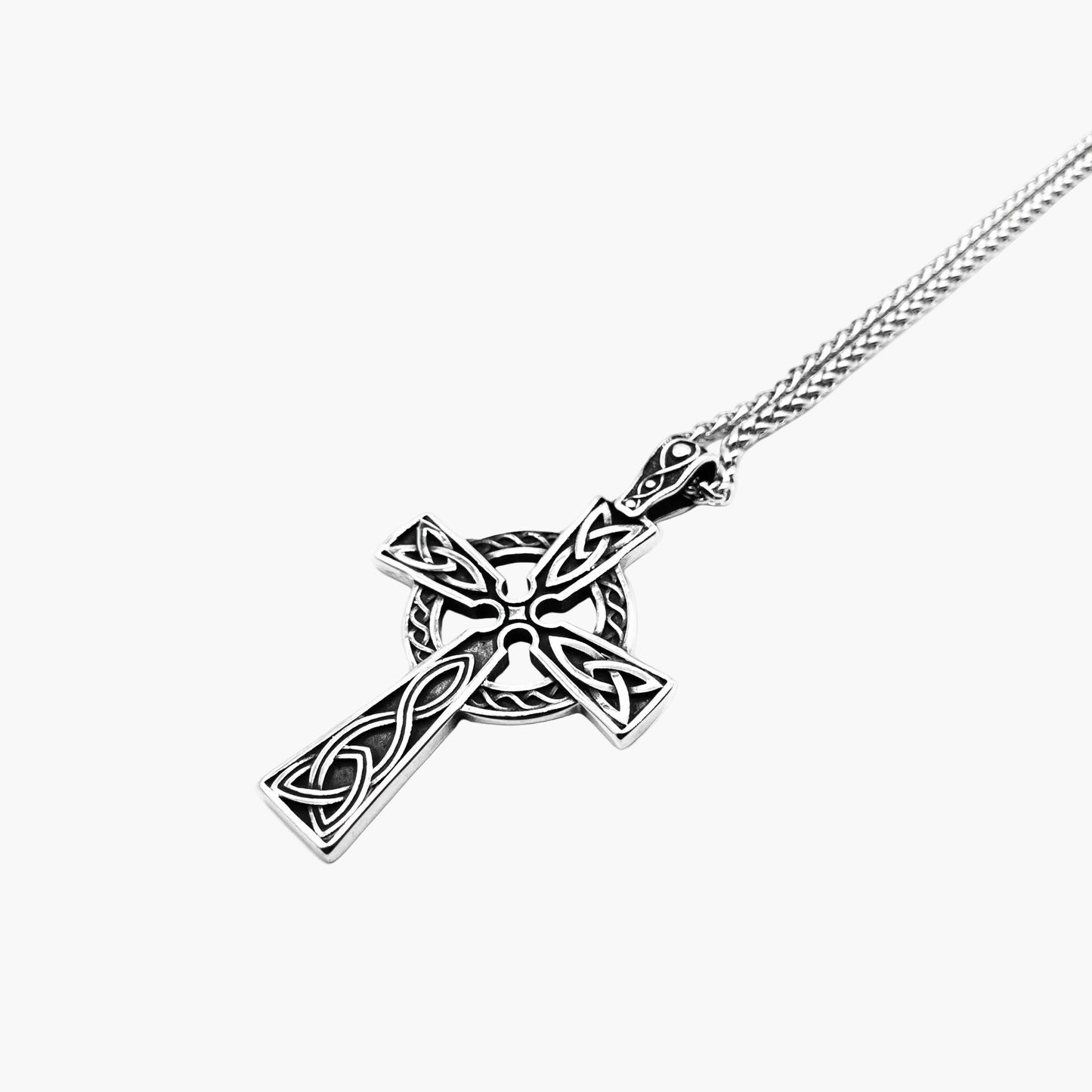 HOUSE OF ROK Norse Cross Stainless Steel Pendant Necklace left side flat shot