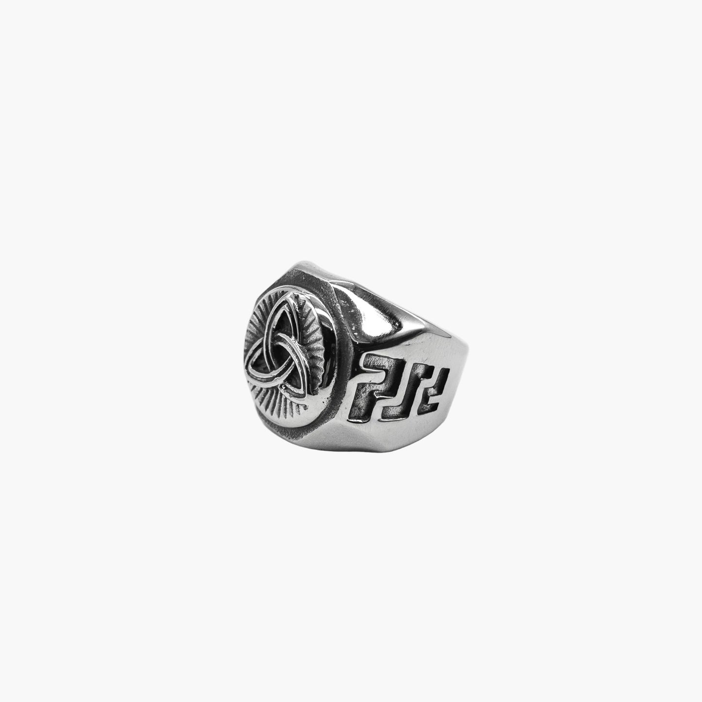 Right side view of Norse-Gael Ring with detailed rune engravings