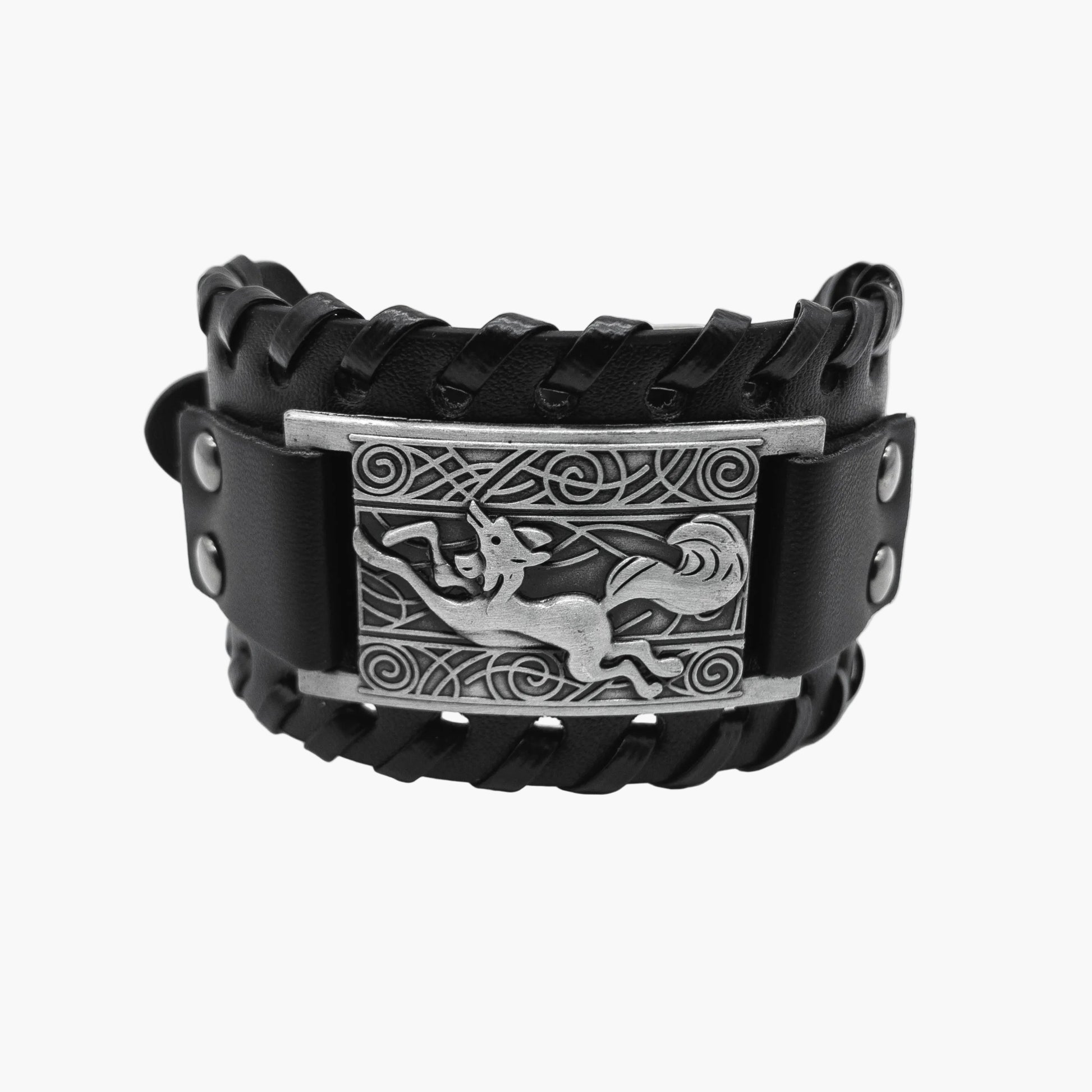 Silver-colored Norse Horse Wrist Cuff by HOUSE OF ROK showing sculpted horse motif and clean band detailing