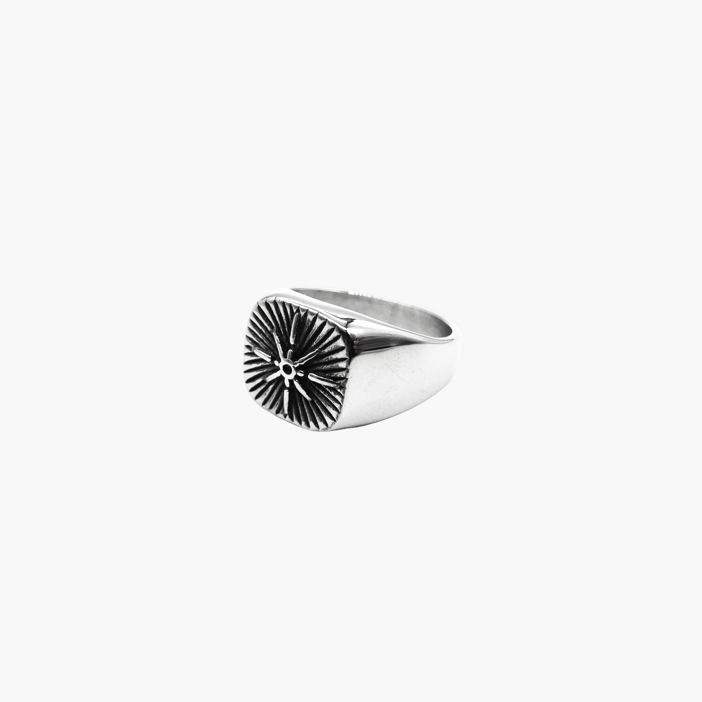 left angle view of Norse Star stainless steel ring