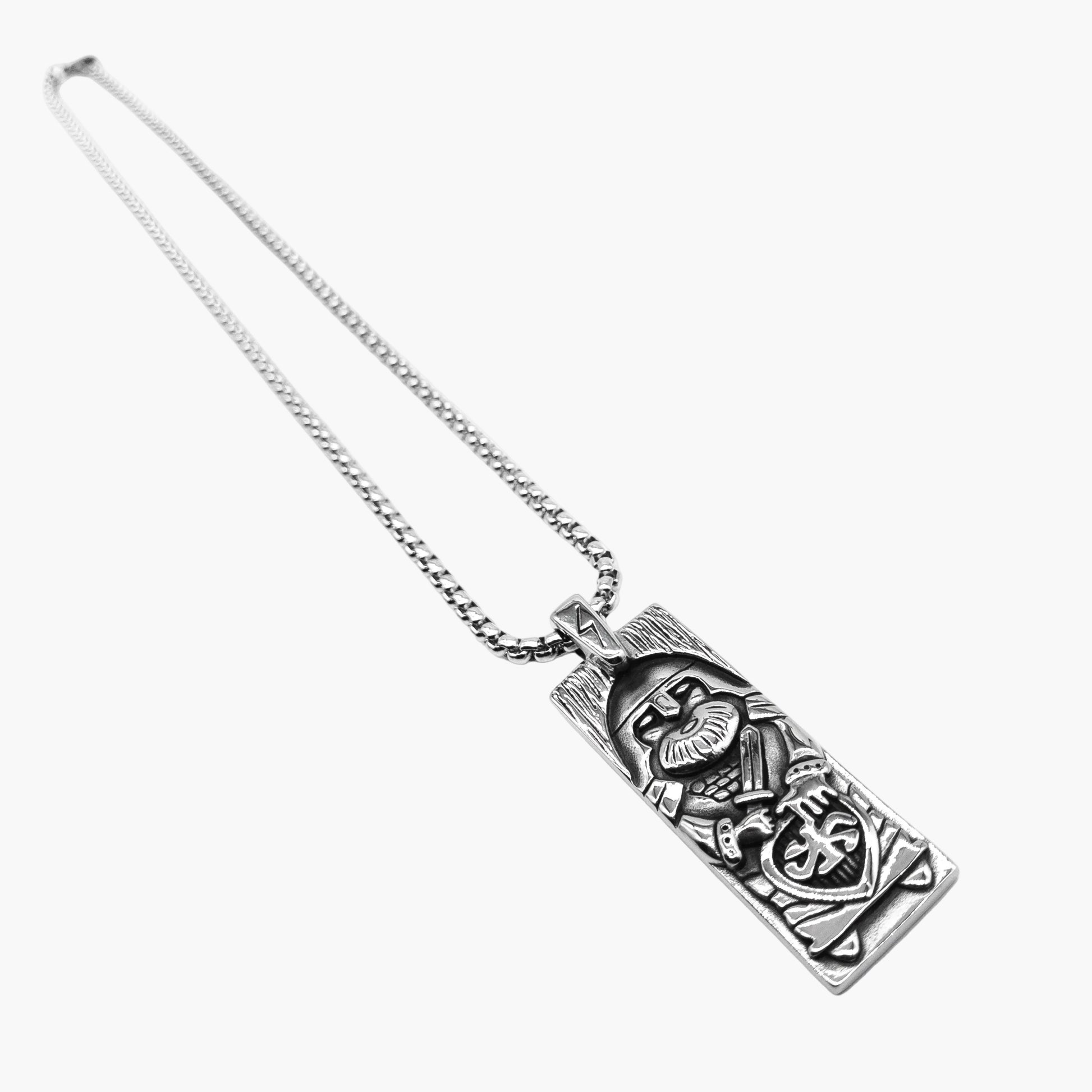 right angle view of Odin Talisman pendant with detachable chain