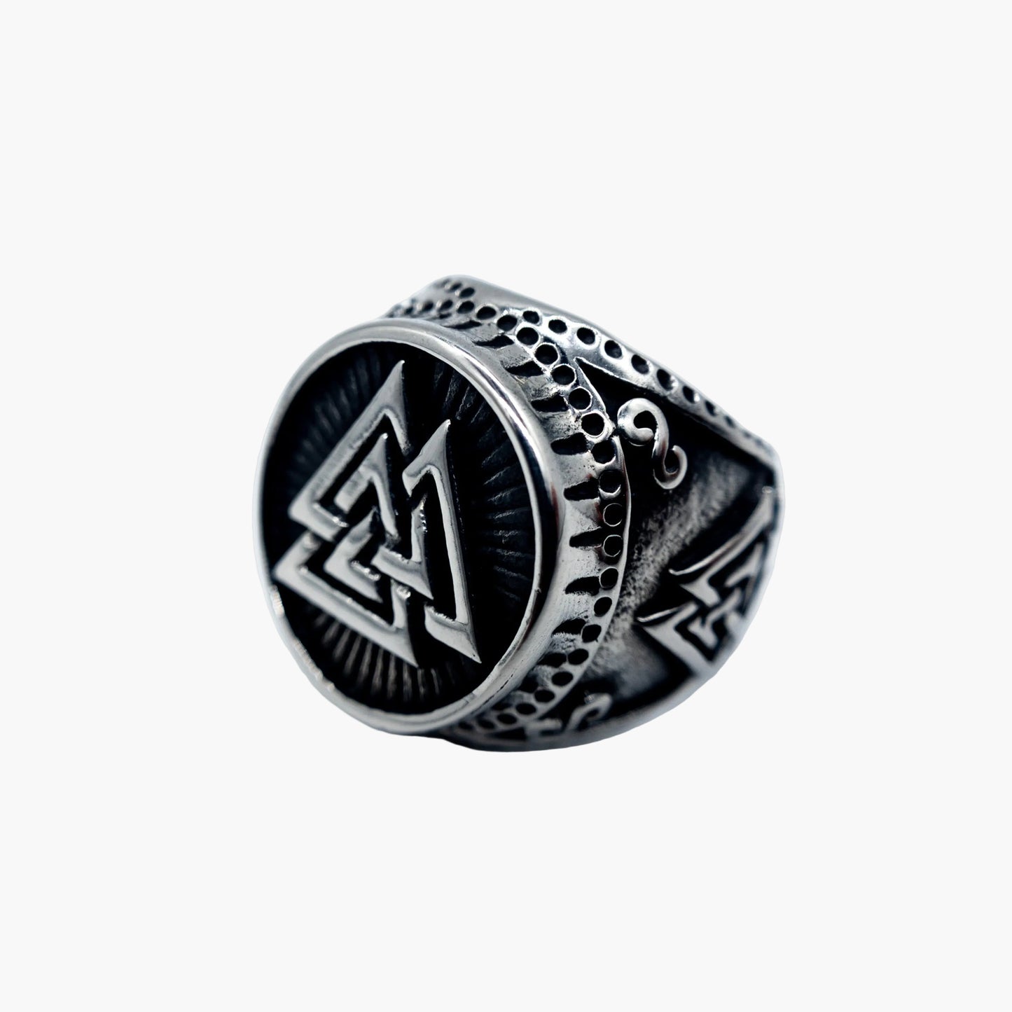 side view of Rebirth Viking ring showing band detail