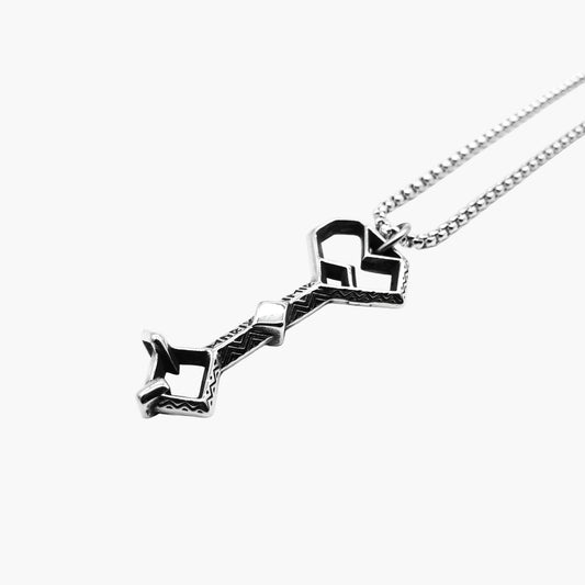 Rune-Key Necklace by HOUSE OF ROK showing key pendant with engraved rune detailing in 316L stainless steel