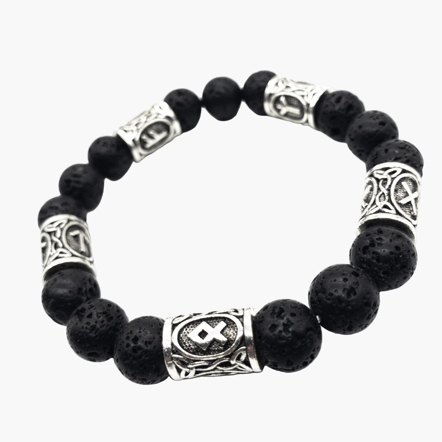 angled view of runic beads Norse ceramic bracelet