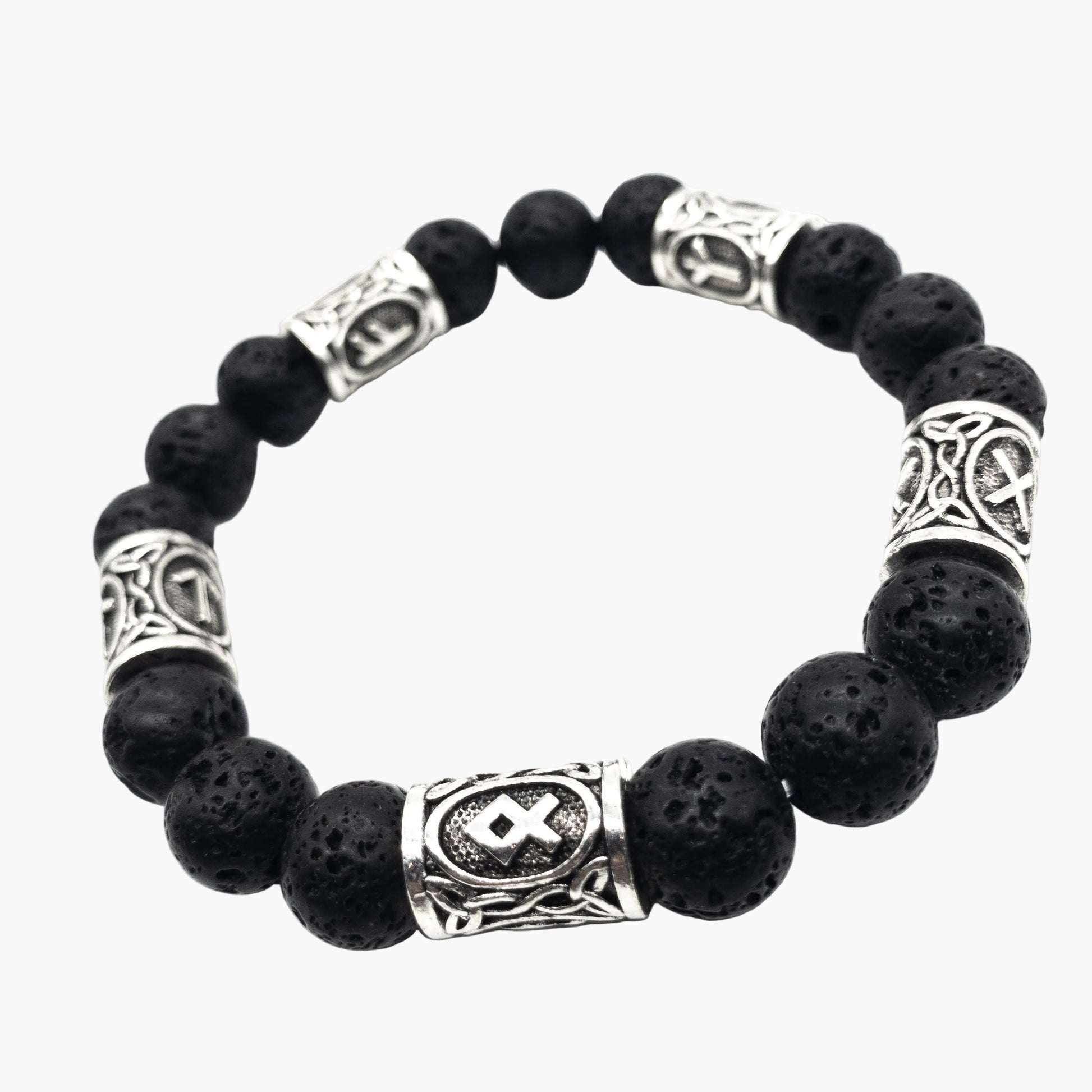 angled view of runic beads Norse ceramic bracelet