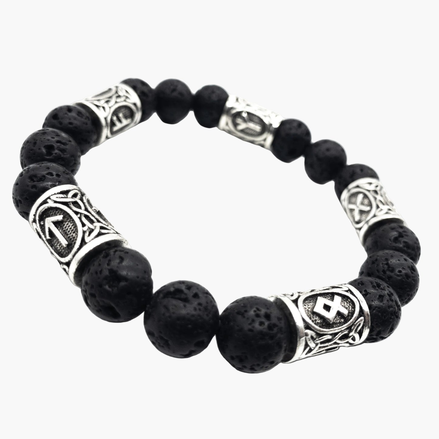 angled shot view of runic beads Norse ceramic bracelet