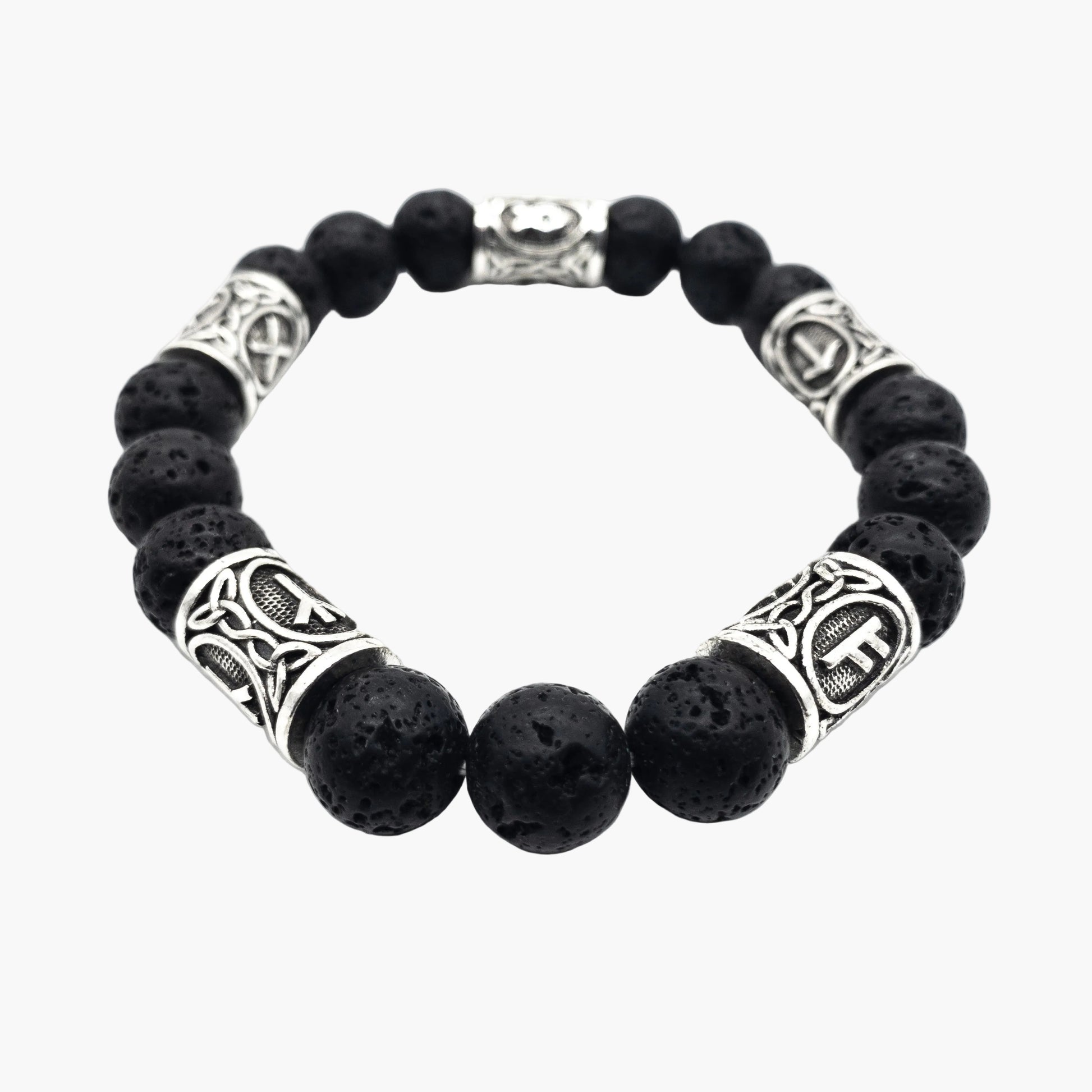 runic beads ceramic norse bracelet laid flat showing bead detail