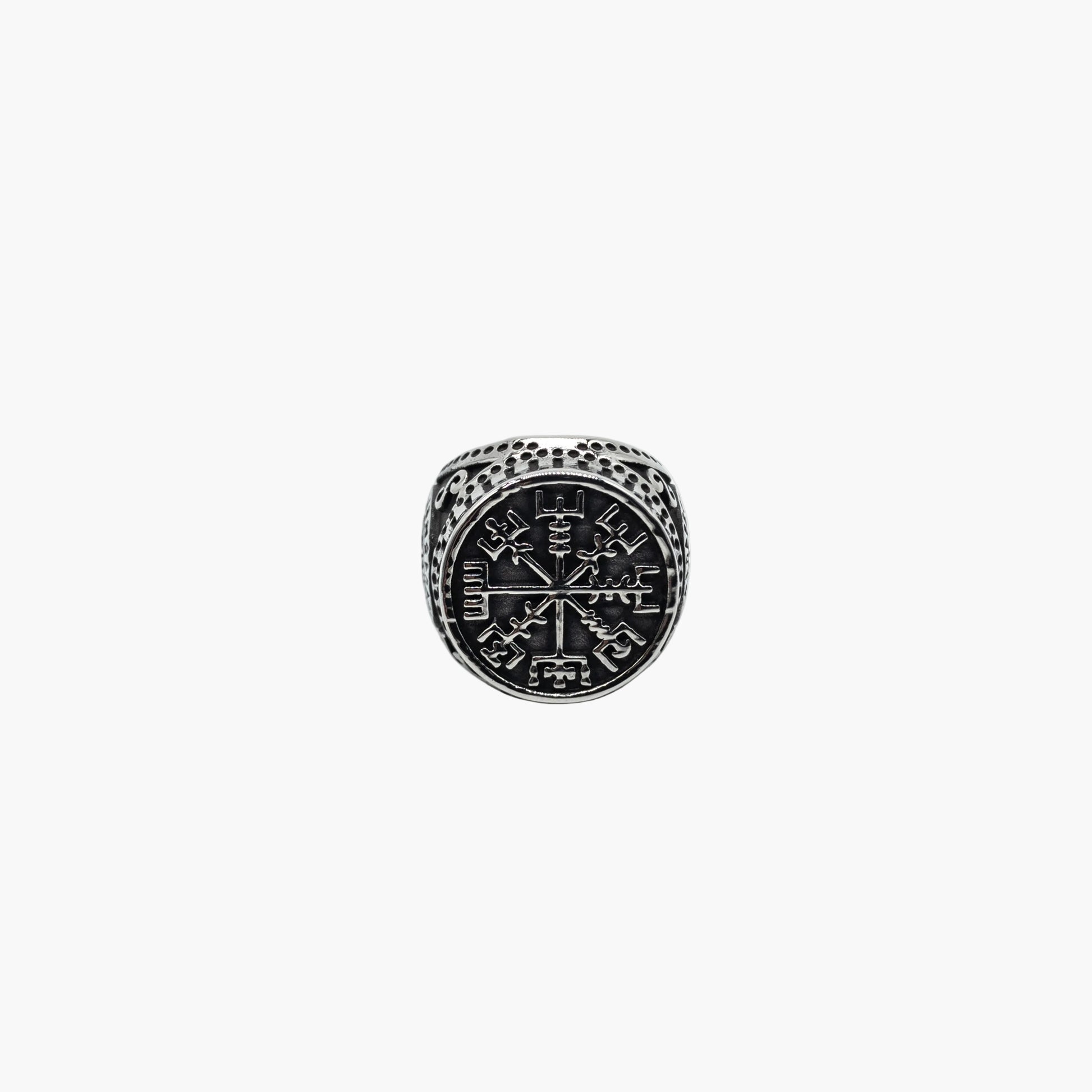 HOUSE OF ROK Runic Kompass Vegvisir Stainless Steel Norse Ring bezel shot