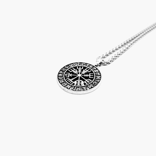 HOUSE OF ROK Runic Medallion Vegvisir Rune Pendant Necklace Stainless Steel