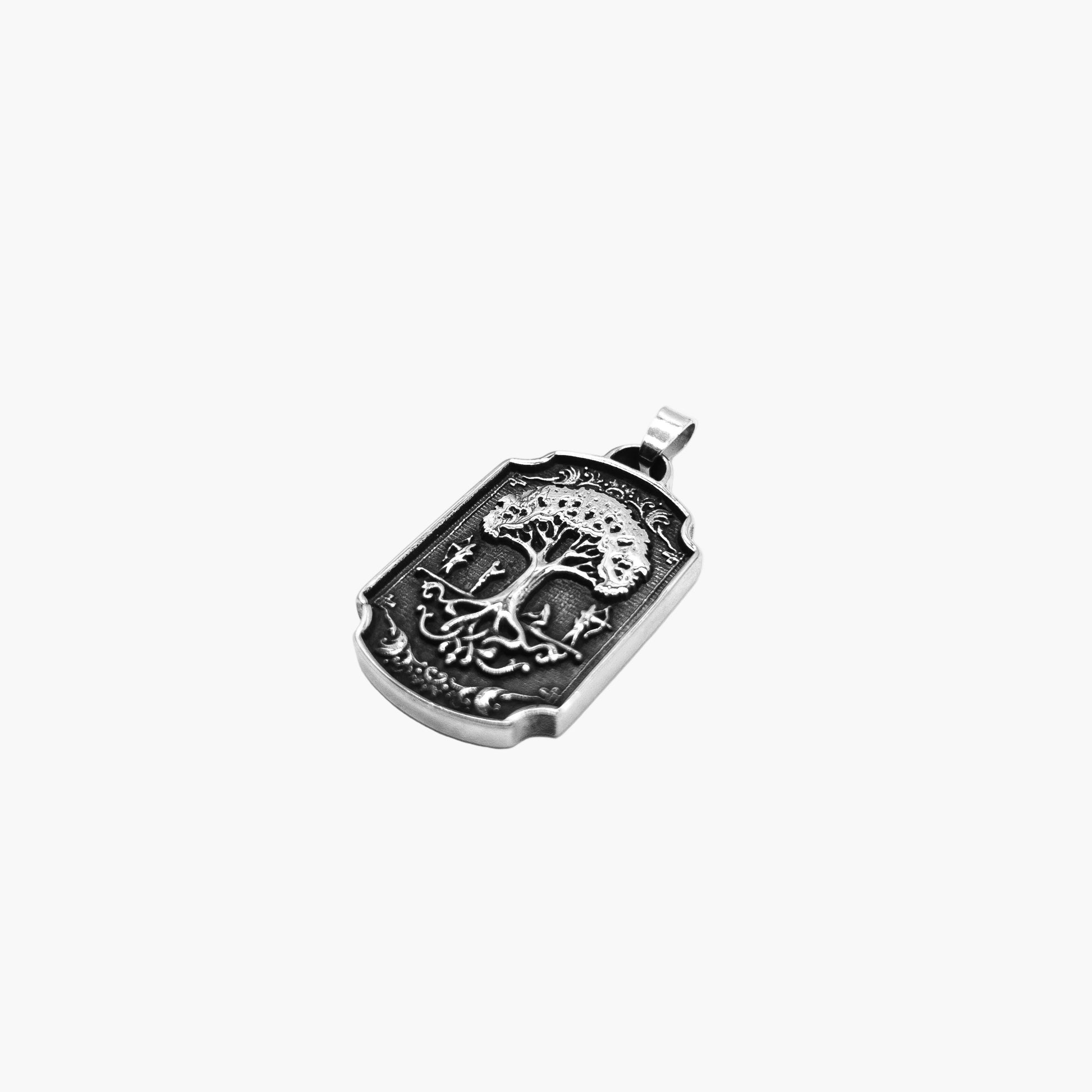 left angle view of Sacred Ashes pendant in 316L stainless steel