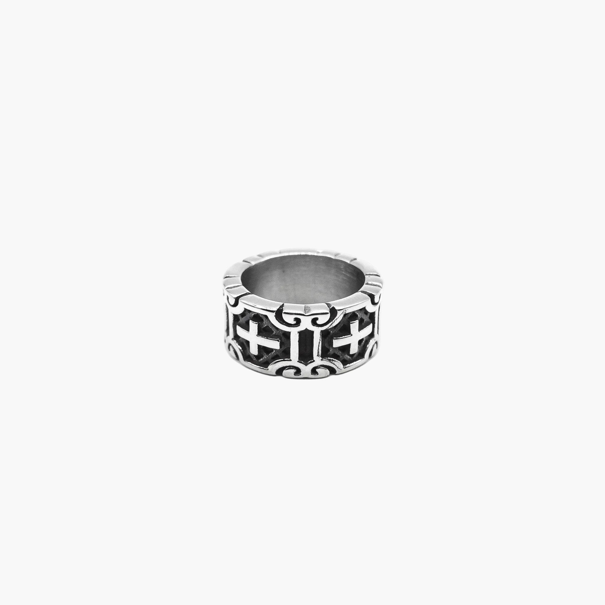 sacred cross statement ring laid flat